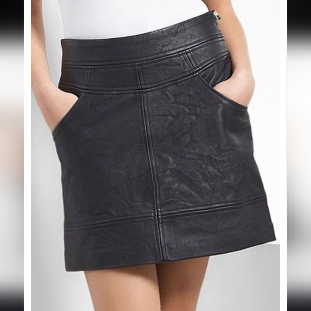 Love Moschino Black 100% Lamb Leather A-line Mini Skirt With Pockets 12
